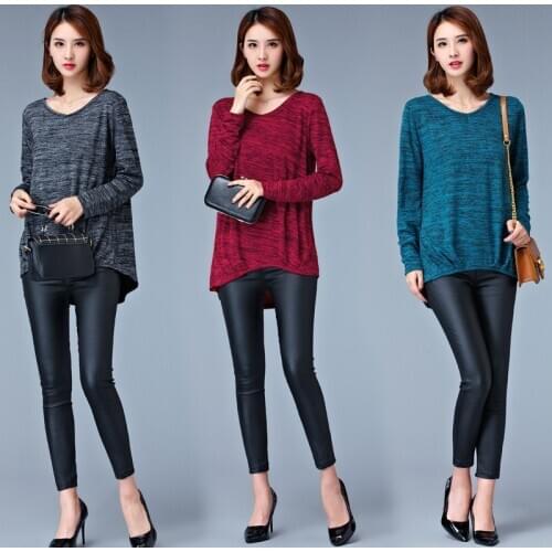 Autumn Mujer Ropa T Shirt Women Plus Size Tops Clothes Casual Long Sleeve Tee Shirt Femme Vogue Knitted Red Top KJ117 ops ee op