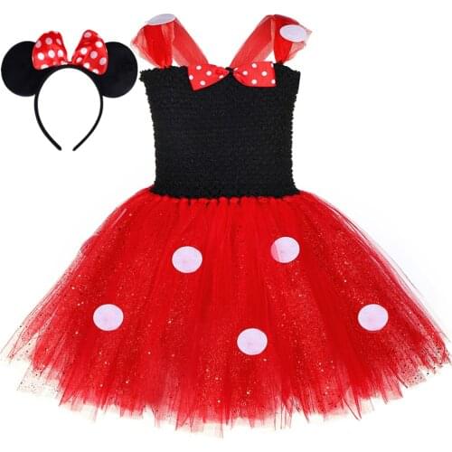 Minnie Tutu Dress for Baby Girls Birthday Party Clothes Polka Dot Glittery Tulle Princess Dress Kids Christmas Halloween Costume