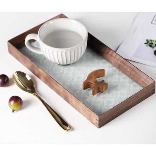 Retro Wooden Glass Breakfast Tray Bathroom Makeup Trinket Jewelry Storage Coffee Food Serving Trays Creative Kitchen Organizer