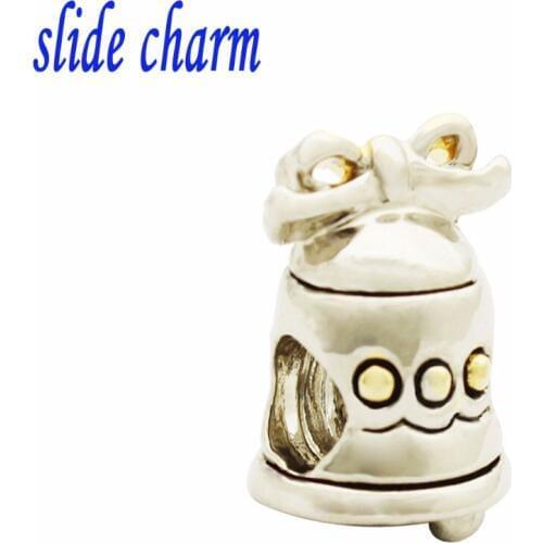 Slide charm Free shipping Christmas bells in Europe and America new listing amulet charm beads fit Pandora bracelet