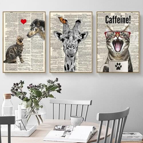Modern Nordic Decorative Painting Kraft Style Animal Cat Wolf Giraffe Gorilla Hotel Decoration Canvas Painting Wall Art Print