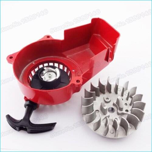 Alloy Pull Start Recoil Starter With Flywheel For 47cc 49cc Pocket Bike Mini Dirt Bike ATV Quad Motorcycle Crosser
