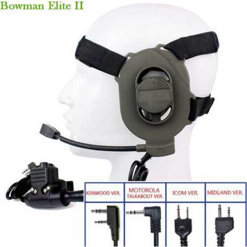 Tactical Bowman Elite II Headset with U94 PTT for Kenwood Motorola Icom 2 Pin Midland Walkie Talkie Radios Military Headsets ptt