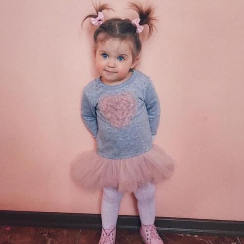 Pink Heart Applique Tulle Long sleeve Dress For Girls