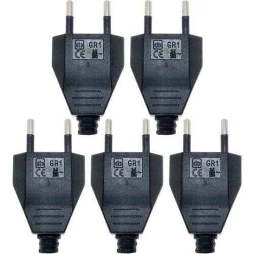 Pack 5) EU Europlug Rewireable DIY Main Power Plug AC 100~250V 2.5A White Black