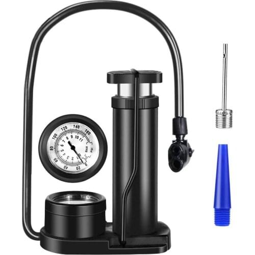 Bike Foot Pump with Gauge Universal Presta Schrader Valve Foot Activated Aluminum Alloy Barrel Portable Mini Bicycle Pump