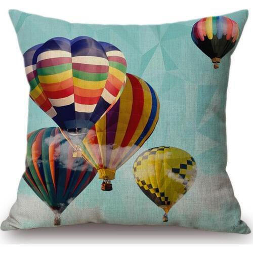 Vinatge Colorful Hot Balloon Smiley Home Decorative Pillows Cotton Linen Restaurant Chair Seat Cushion Car Pillow Square 45x45cm