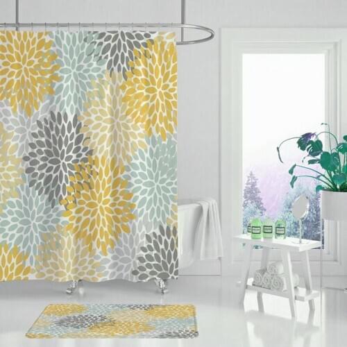 Shower curtain abstract leaf art waterproof bathroom curtain non-slip carpet cover bathtub decoration