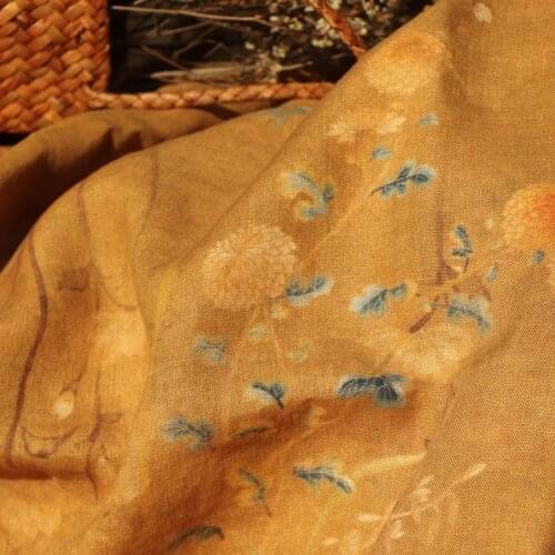 High quality pure linen fabric Turmeric ball printing tissu Top grade clothes and dresses tissus