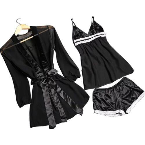 Yomrzl summer sexy lace womens pajama set black gauze sleep set sexy lingerie Valentines Day gift L510