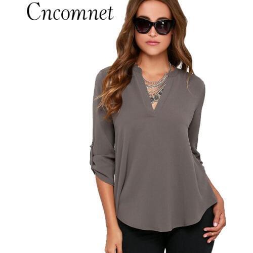 Big Size Women Tops V-neck Chiffon Blouses 3/4 Sleeve Female Shirt New Fashion Feminina Camisas Blusas S-5XL