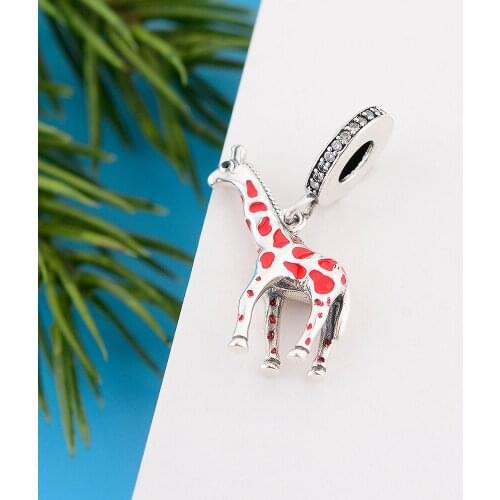 Fit Original Pandora Charm Bracelet 925 Sterling Silver Animal Enamel Giraffe Long Neck Deer Bead For Making Women Berloque 2021