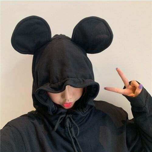 Hoodies For Women Front Pouch Long Sleeve Cute Character Ears Hooded Pullover Sweatshirt Casual Oversized Tops Big Size M- XXL