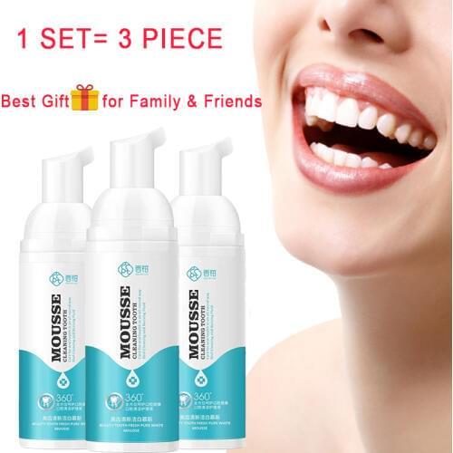 1 Set= 3pic Fresh Shining Teeth Cleaning Mousse Whitening Remove Dents & Smoke Toothpaste Oral Hygiene Cleanser for Mouse care