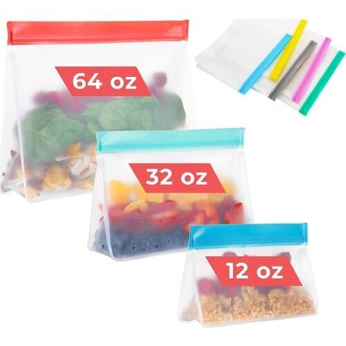 1Pc Reusable Food PEVA Storage Bags Stand Up Leakproof Reusable Freezer Bags