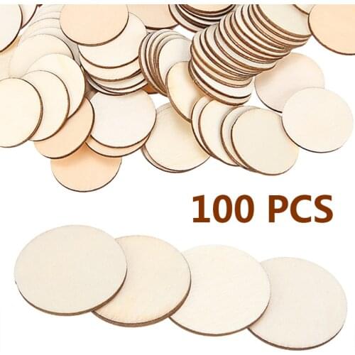 100Pcs Round Wooden Pieces Craft Wood Piece Embellishment For DIY Crafts Wedding Party Painting Decor 30mm