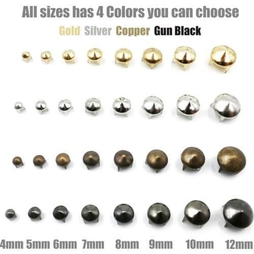 100pcs 4-12mm 4 Claw Cone Spike Nailhead Spots Studs Rivets Punk Rock DIY Leather Craft For Clothing Bag Shoes Parts Decoration