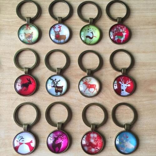 12Pcs/lot Christmas Keychain Cabochon Setting Pendant For Key Rings Women Handbag Charms Key Chain