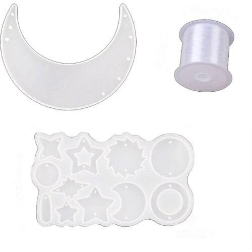 13MC DIY Moon Wind Chimes Epoxy Resin Mold with Rope Hanging Ornaments Silicone Mold