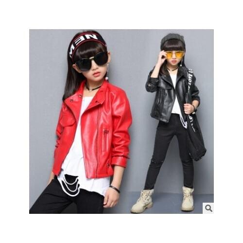 2020 childrens jacket Kids Zipper Faux Leather Jacket Spring Autumn Baby Girls Jackets Fashion Outerwear Kids Coat 2-13 yrs 2