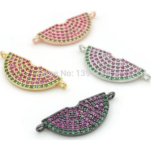 23*9*2mm Micro Pave Green&Red&Black CZ Semicircle Connectors Fit For Men And Women Making Bracelets Jewelry