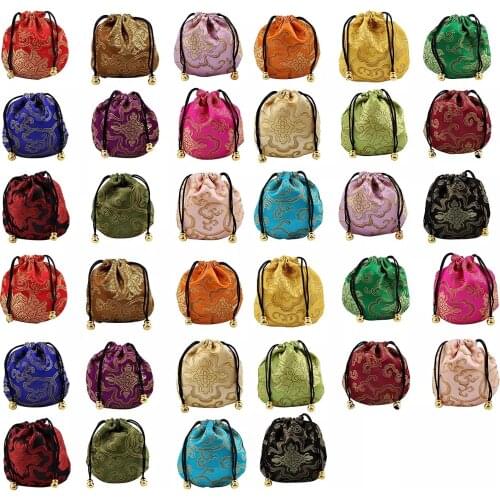 24pcs Silk Brocade Jewelry Pouch Bag Small Satin Coin Purse Chinese Brocade Embroidered Drawstring Gift Bag for Ring / Earring