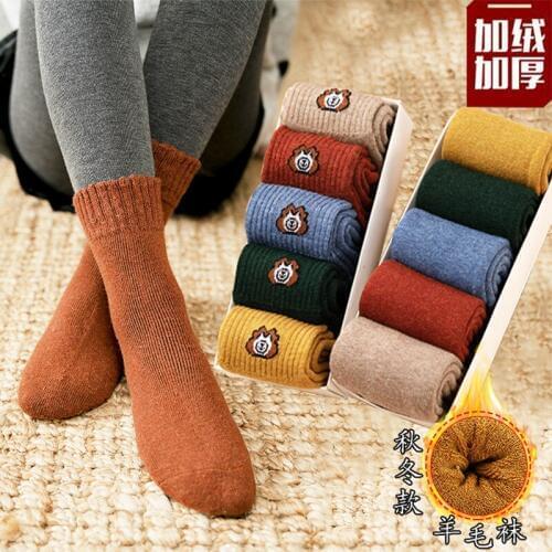 5 Pairs Socks Woman Socks Winter Velvet Thickening Keep Warm Socks Solid Color Socks