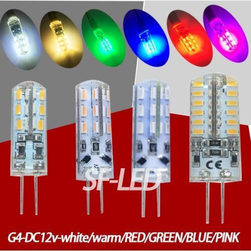 5pcs/lot DC12v led g4 blue/Green/Red/Pink 12v 24smd 3014Silica gel led g4 12v blue bulb led 12v g4 white Warmwhite colorful rgb