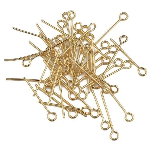 50pcs/lot 20/25/30/40/50mm 18k Gold Plated Copper Eye Head Pins Eye Pins Headpins For Jewelry Making Accessories DIY Supplies