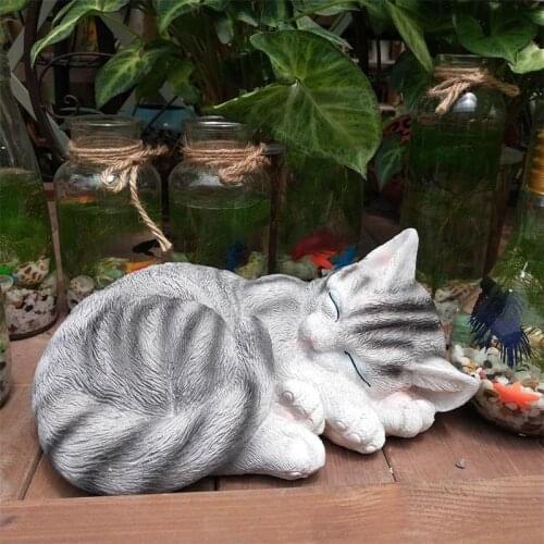 Garden Sleeping Cat Statue Garden Collection Resin And Stone Decorative Animal Figurine Home Decor Sculpture Outdoor Yard Lawn