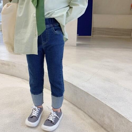 MILA CHOU 2021 Autumn New Girls Elastic Patchwork Denim Pants Fashion Children Casual All-match Jeans For Kid 2-8Y