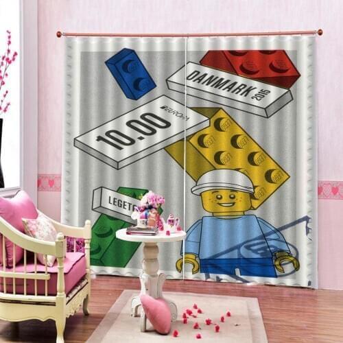 Photo Customized Cartoon Colorful Blackout Window Curtain For Kids Boys Room Bedroom Joyful Building Blocks Drapes Sets