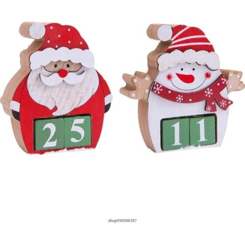 Christmas Countdown Wooden Advent Calendar Cute Cartoon Santa Claus Snowman Calendar DIY Number Date Blocks Home Office au12 21