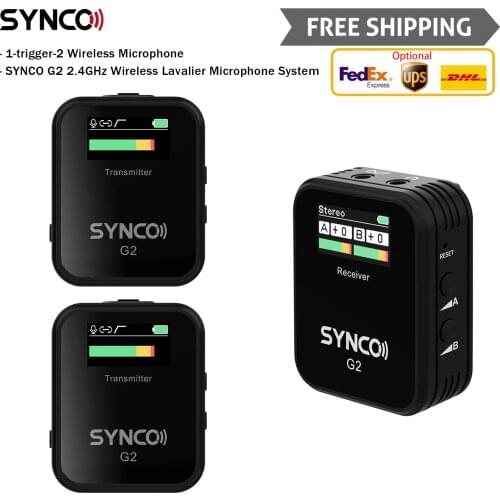SYNCO G2 A1/A2 Condenser Microphone System Wireless Mic Lavalier for Smartphone DSLR Camera Realtime Monitoring 70M Transmission