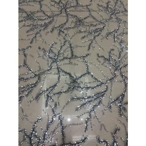 L-170 french net lace with glued glitter top selling embroidery african tulle mesh fabric for wedding dress