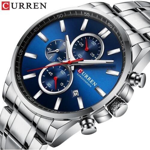 Men Watches CURREN Top Brand Stainless Steel Quartz Watch Men Chronograph Military Sport Clock Wrist Watch Relogio Masculino