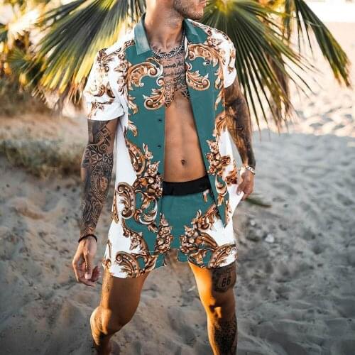 2021 Hawaiian Set Mens Beach Coconut Print Shorts Mens Beach Shirt Set Two-piece M-3XL
