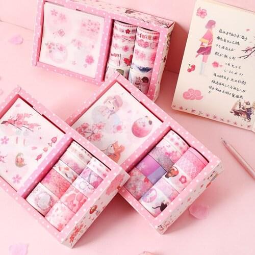 Cherry blossom season tape sticker set pink series girl heart hand account 10 stickers plus 10 rolls of tape Christmas gifts