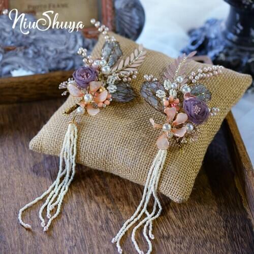 NiuShuya Romantic Purple Bridal Hairpins Flower Leaf Brides Diadem Princess Hair Girps Wedding Hair Accessories