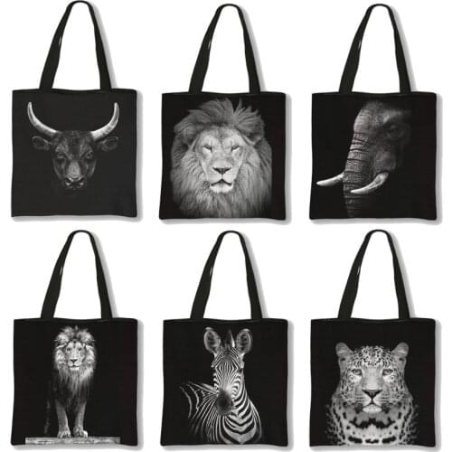 Rhinoceros Zebra Black White Print Handbag Women Shopper Storage Bags Animal Logo Personality Large-Capacity Tote Bag Gift