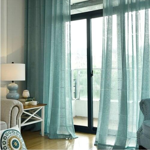 Solid Linen Curtains for Bedroom Horizontal Bar Hollow Tulle Window Curtain for Living Room Kitchen Sheer Voile Blind Drapes