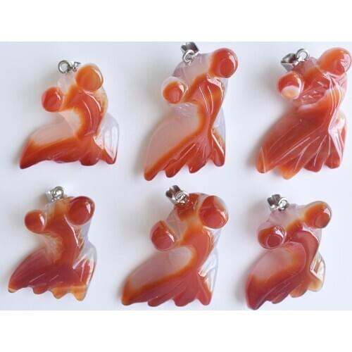 Natural stone hand-carved red onyx crystal gold fish pendant for diy Jewelry making Necklace Accessories 6pcs/lot Wholesale free