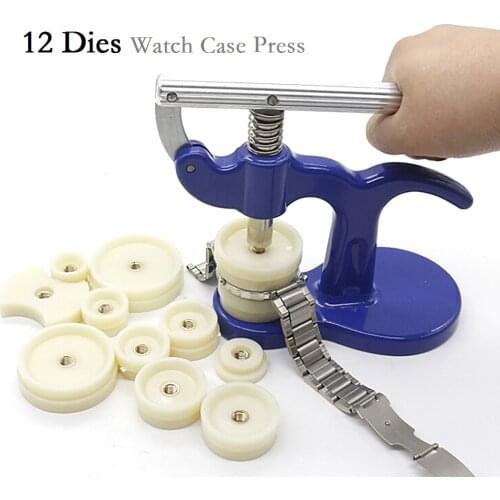 Watch Case Press 12 Dies Watch Crystal Front Back Case Cover Screw Press Presser Close Watchmakers Repair Kit Tools