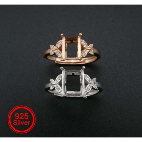 Rectange Prong Ring Settings Blank Adjustable Butterfly Pave CS Stone Solid 925 Sterling Silver DIY Bezel for Gemstone 1294194