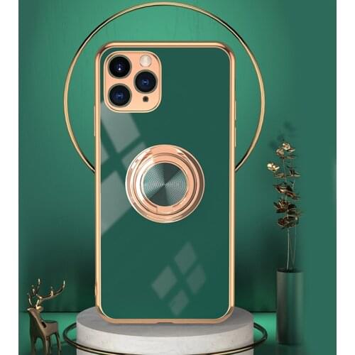 Luxury 6D Plating Case for iPhone 13 12 11 Pro Max Mini XS XR SE X 7 8 6S Plus Ring Holder Cases Soft TPU Shockproof Cover Funda