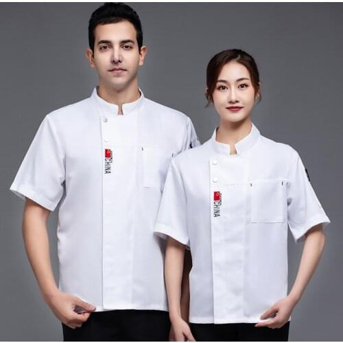 Short Sleeve Kitchen Jacket Shirt Men and Women Master Chef Uniform Bakery Restaurant Canteen Cook Coat Barber Shop Workwear