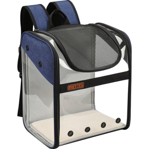 Cat Carrier Backpack Panoramic Transparent Visible Breathable Round Hole Top Mesh Self-Locking Zipper With Dual-Purpose Pet Mat