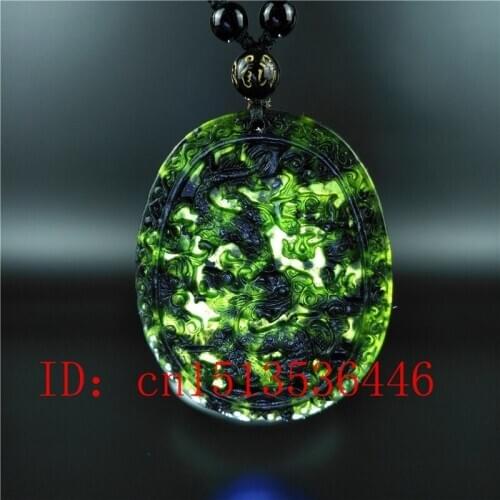Certified Chinese Natural Black Green Jade Dragon Pendant Necklace Fashion Hand-Carved man woman Luck Amulet Sweater Chain Q85