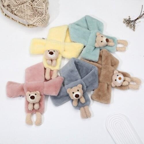Autumn Winter Children Scarf Girls Adult Scarf Plush Imitation Rabbit Snood Christmas Fashion Cute Cartoon Bear Cross Scarf