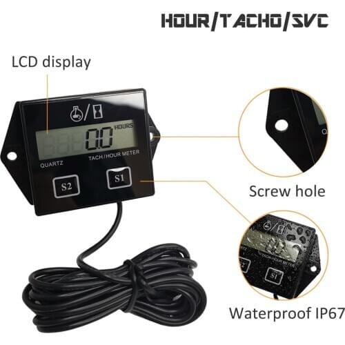 Tach Maintenance Hour Meter Tachometer for 2 or 4 Stroke Gas Engine Motorcycle Small Engines Boat Digital Hour Meter Tachometer